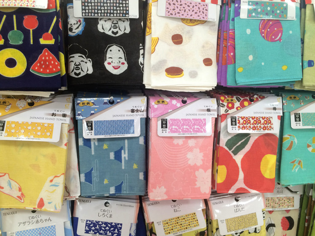 A range of Tenugui at a 100 yen store