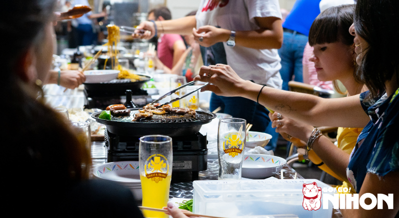 Diners at a beer garden